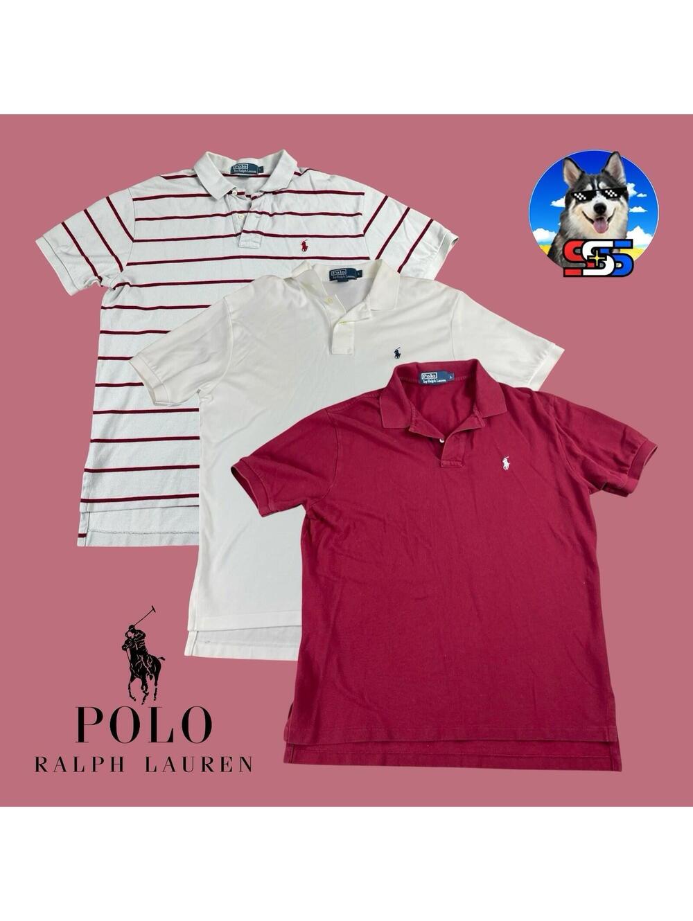 (Lot of 3) Vintage Polo Ralph Lauren Men's XL Polo Shirt Crimson Gray White